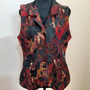 Christopher & Banks Women's Medium Floral Tapestry Button Down Vest